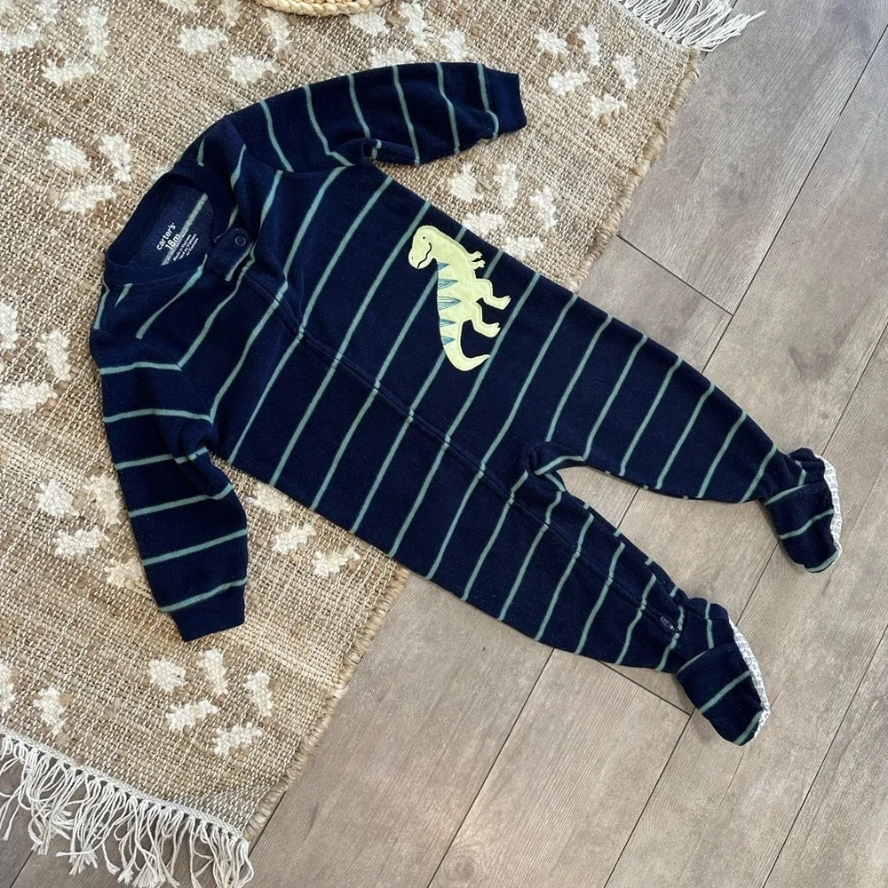 Carter's Striped Fleece Dinosaur Footie Pajamas Baby Toddler Boy 18 Month